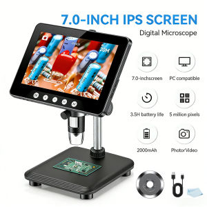 7" IPS Digital Microscope 1600X Magnification 2MP USB Professional Electron Microscopios for Coin PCB Repair Microscope with Led