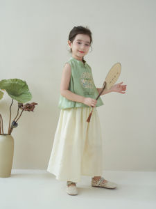 New Chinese Style Vest for Girls Baby Summer Retro Button up Top Versatile Hanfu Trendy Childrens Clothing Cotton Inner Liner
