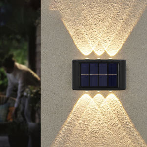 Solar Wall Light Garden 6 LED Outdoor Waterproof Automatic Sensor Wall Light Up and Down Lighting Christmas Decoration Fence Light for Yard Villa House Corridor Patio Landscape Warm White