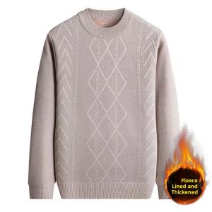Thickened Fleece Knitted Long Sleeve round Neck Mens Sweater Warm Underwear Top for Autumn And Winter Business Gentleman Style