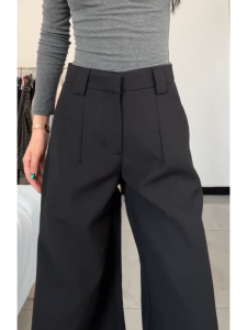 Quần Ống Rộng Dài Thường Ngày Màu Đen Cạp Cao Rộng Rãi Dành Cho Nữ Cao 180cm Quần Dài Đến Sàn Cạp Cao Dành Cho Nữ