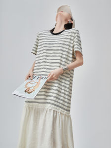 XIAODADEHUA | Vintage Style Striped Short Sleeve Tshirt Dress