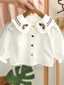 เสื้อเชิ้ตผ้าฝ้ายแขนยาวแฟชั่นฤดูใบไม้ผลิและฤดูใบไม้ร่วงสำหรับเด็กผู้หญิง เสื้อผ้าเด็ก ชุดเด็ก เสื้อผ้าเด็ก แฟชั่น เสื้อผ้าเด็ก