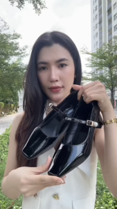 Giày Cao Gót (G17) Whale Shoes 5cm Da Bóng quai đính khóa ngọc trai Lót Êm Đế Chống Trượt