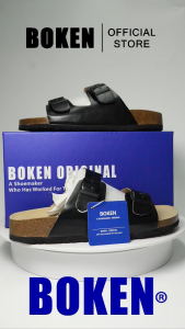 BOKEN Men Classic Cork Sandals Outdoor Two-Strap Lazy Shoes Black