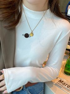 Áo Thun Dài Tay Cổ Tròn Ấm Áp Mùa Đông Màu Trơn Lông Cừu Hai Mặt Áo Sơ Mi Cơ Bản Cho Nữ Áo Chui Đầu Thường Ngày