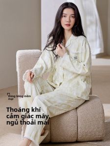 MiiOW | Pure Cotton Nightgown Set For Women Breathable Comfortable Home Clothes Long Sleeve Crew Neck Style Soft Skin-friendly Material