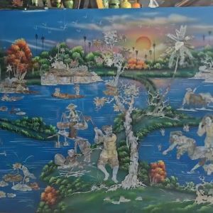 Tranh sơn mài NGƯ TIỀU CANH MỤC khảm cừ size 80x160 cm ( Tặng kèm khung)