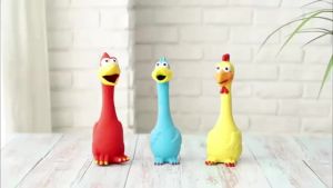 Durable Natural Rubber Latex Squeaking Chicken Duck Dog Chew Toy with Sound Device for Teeth Grinding Interactive Fun for Large