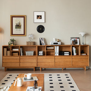 Cherrywood Solid Wood Japanese Style Low Bookcase Living Room Low Cabinet Storage Cabinet TV Cabinet Unit Bookshelf Chest of Drawer Storage Cabinet