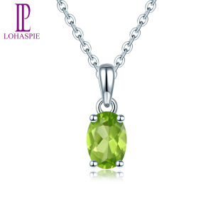Real 925 Silver Pendant Oval 5X7mm Peridot Gemstone Solid 925 Sterling Silver Chain Fine Simple Jewelry for Women