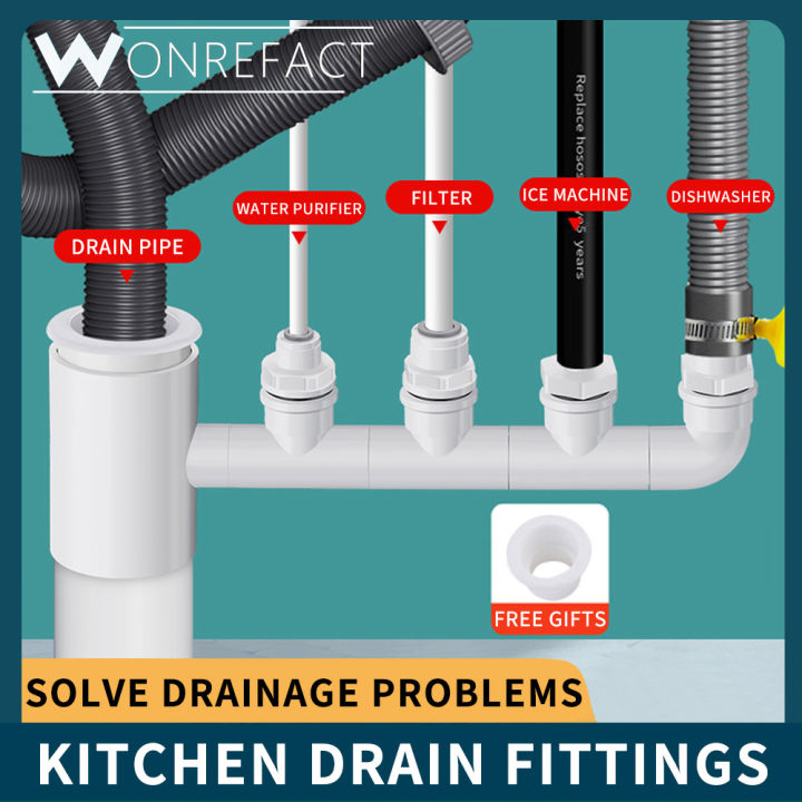 Kitchen Plumbing Drain Connector Multi-Port Drain Tee Water Purifier ...