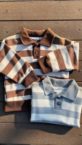 Sweater premium ala korea Motif GARIS GREY & COKLAT lucu usia 6 bulan - 5 tahun ala korea SWT-0099
