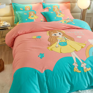 Brushed Pure Cotton Four-Piece Set 100 Cotton Thickened Nordic Instagram Style Bed Sheets Quilt Cover Fitted Sheet Fall and Winter Bedding 3