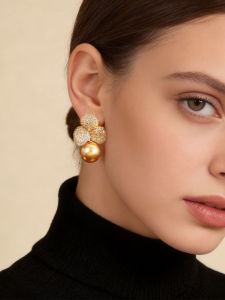SEQUITO High Quality Bridal Wedding Clothes Accessories Yellow Gold Plated Leaf Shape AAA Cubic Zirconia Pearl Stud Earrings SE1038