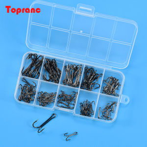100Pcs/Box Long Shank Double Hook High Carbon Steel Strong Fishing Lure Hook for Perch Pike Sea Bass Fishing