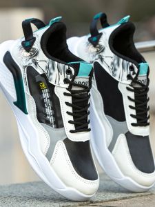 Mens High Top Board Shoes Spring New Leather Surface Breathable Anti-Slip Casual Sports Shoes Comfortable All-Match Style