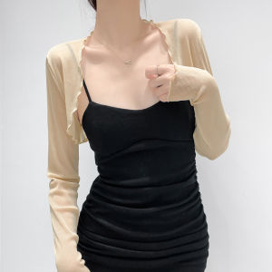 เสื้อคาร์ดิแกนแขนยาวผ้าโปร่งสีม่วงหรูหรา ชุดเดรสฤดูร้อนสำหรับผู้หญิง เสื้อคลุมกันหนาวแบบสั้น ผ้าโปร่ง แขนยาว เสื้อคลุมผู้หญิง