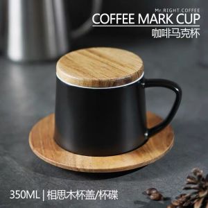 Ceramic Couple Mugs Creative Mesquite Wood Covered Coffee Cups with Coaster Office Tea Drinking Water Cups European Style