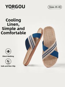 YUANGANG | Linen Men Women Slippers Slip-Resistant Sweat Absorbing Odor Control