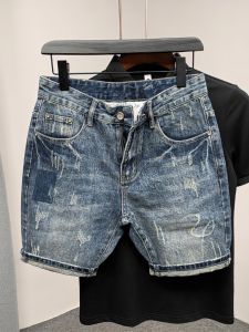 Quần Short Denim Nam Mùa Hè Mỏng Rách Phong Cách Hàn Quốc Ôm Vừa Vặn Quần Dài Năm Điểm Đa Năng Quần Dài Năm Điểm