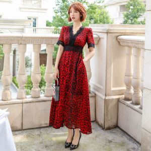 Elegant Red French Style Womens Dress Slim Fit Evening Gown Party Dress Wedding Dress Suitable for Daily Wear V Neck Skirt