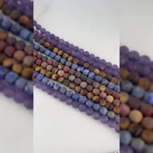 Natural Stones Matte Amazonite Pink Zebra Jasper Spacer Loose Round Beads Jewelry Making DIY Bracelets Necklace Dull Polish Bead
