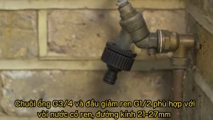 [Xuất xứ Romania] Đầu nối vòi nước G3/4  karcher với bộ giảm ren G1/2" phù hợp vòi nước có ren đường kính 21 - 27mm