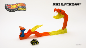 Hot Wheels Monster Trucks Toy Playset Snake Slam Takedown Track Set with Exclusive 1:64 Scale Bone Shaker Toy Vehicle Includes Track