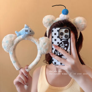 Phụ Kiện Tóc Hình Cá Mập Dễ Thương Có Tai Gấu Xám Tròn Viền Kẻ Caro Dùng Để Rửa Mặt Và Đắp Mặt Nạ Phụ Kiện Tóc Thời Trang Mới Về