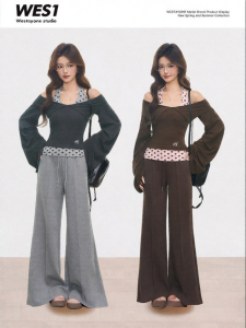 WESTAYONE | Korean Dot Print Spaghetti Strap Off-Shoulder Knit Top Pants