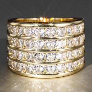 Huitan Multi-layers Design Women Gold Color Wedding Party Accessories Inlaid Shiny Round CZ Luxury Engagement Lady Jewelry Gift