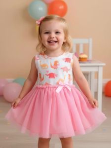 Summer Toddler Girls Dress Cute Cartoon Dinosaur Print Sleeveless Tank Dresses with Bow Mesh Tulle Tutu Skirts Kids Outfits 1-6Y