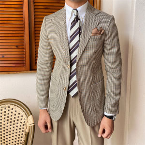 Mr. Lusan Business Youth Single-Breasted Houndstooth Casual Suit Fashion City Slim-Fit Casual Suit Trendy Men