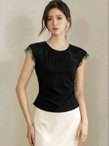 Roey s house | Elegant Workplace Slim Fit Lace T-Shirt