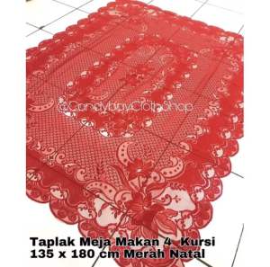 Taplak Meja Makan persegi 4 Kursi 135 x 180 cm Warna Hijau Natal Bahan kain Polyester Corak Bunga Sepatu Lidah Bulat