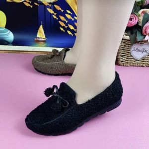 Old Beijing Cloth Shoes Womens Winter Soft Bottom Fleece Lined Bean Bean Flat Casual Cotton Shoes Low Cut Cotton Shoes