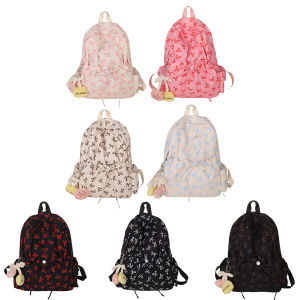 【New Arrival】Backpack for Women Bow Print School Bag Nylon Multi Pocklets Rucksack Daypack for Travel Work School