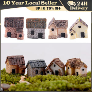 Home Desktop Small Crafts Mini Statues Doll House Stone House Garden Decoration Micro Landscape Garden Hut Miniature Resin