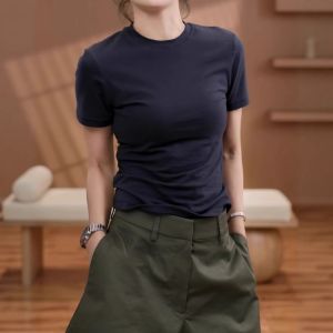 DVDK | Slim Fit Korean Style Short Sleeve T-Shirt Blue Round Neck