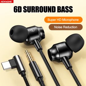 (NEW) NEWMSNR 6D Surround Bass TYPE-C Wire Earphones No Delay Gaming Earphone Noise Reduction In Ear Headphones With HD Microphone Waterproof Headset