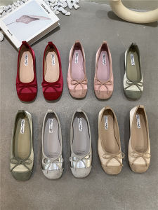 รองเท้าส้นแบนหัวแหลมสีแดงแบบสวมสบายสไตล์นางฟ้าสำหรับผู้หญิง รองเท้าส้นแบนแบบสวมสบายสไตล์ฝรั่งเศสสำหรับผู้หญิง