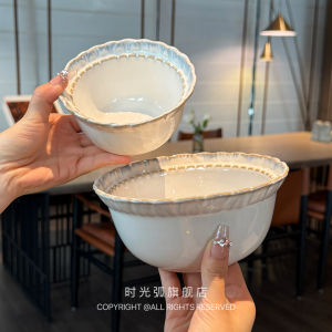 Elegant Ceramic Small Bowl Soup Bowl Rice Bowl Glazed Undercolor Petal Shape Vintage Style Chinese Dinnerware Set for Everyone