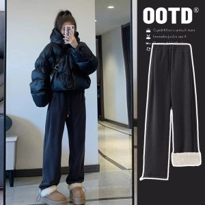 Quần Dài Ống Rộng Lót Lông Cừu Thoải Mái Cho Bà Bầu Mùa Thu Đông Quần Thể Thao Rộng Rãi Quần Dài Thường Ngày