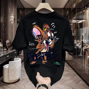 Large Size American Cartoon Graffiti Print Short Sleeve Mens T-Shirt Casual Base Shirt Half Sleeve T-Shirt Breathable Cotton