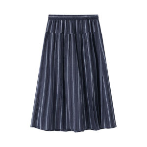 Japanese Casual Tencel Acetate Elastic Waist Striped Wide Leg Culottes Summer Plus Size