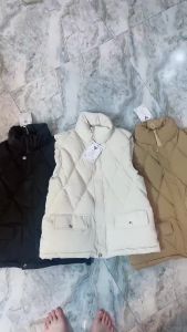 Áo gile phao trơn trần trám túi hộp trần bông 3 lớp màu trắng đen nâu phong cách thời trang hàn quốc