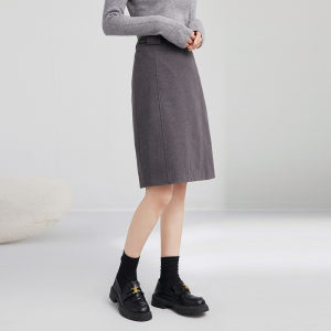 Gray Mid-Length High-Waist Slimming Skirt for Petite Women
