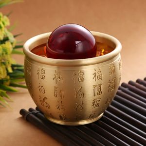 已开光 招财进宝 转运水晶球 风水装饰 聚宝盆  红水晶 黄铜百福缸 元宝 鸿运当头 招财进宝 家居装饰 Feng Shui Healing Gemstone Red Crystal Ball Home Decoration
