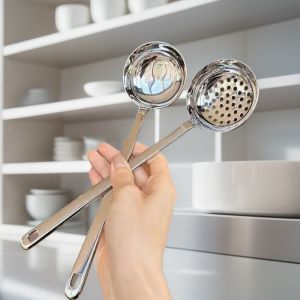 Large Size Thickened Deepened 304 Stainless Steel Long Handle Soup Spoon for Home Use Hot Pot Spoon And Drain Spoon